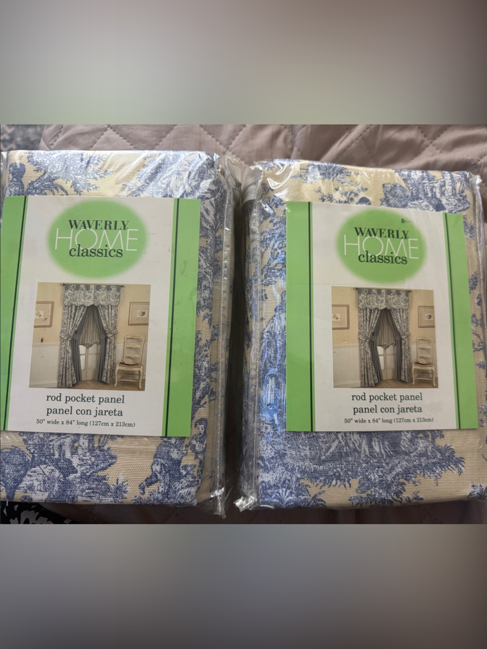Waverly Blue and Yellow Toile Rod Pocket Curtain Panels - Pair
